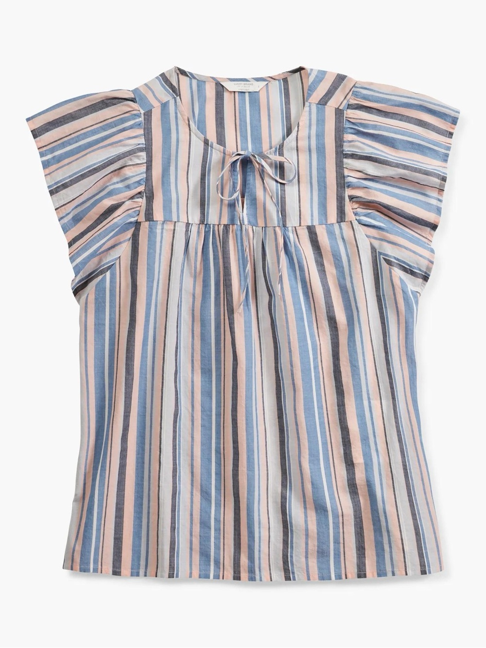 Lucky Brand Flutter Sleeve Peasant Top Size Medium Multi-Color Summer Stripes
